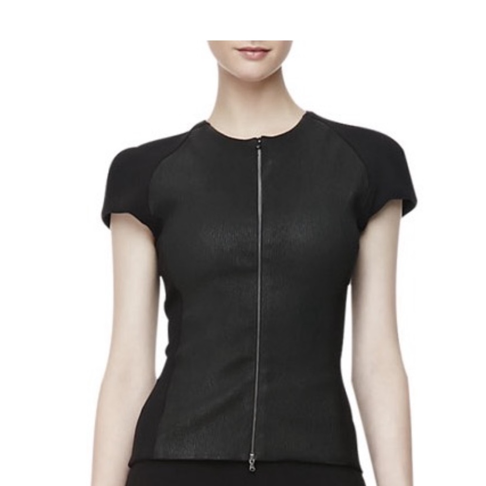 L'Agence Ponte and Leather Zip Front top